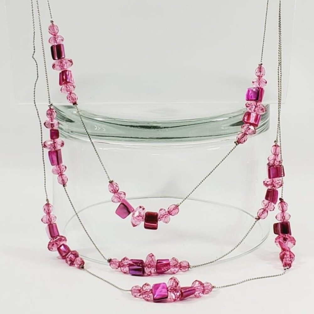 Vintage Triple Strand Pink Necklace 24" (97245)